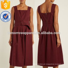 Vestido de algodão sem mangas plissado de Borgonha OEM / ODM Fabricação Vestuário de mulheres por atacado de moda (TA7110D)